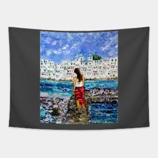 Woman at Paros Island Tapestry