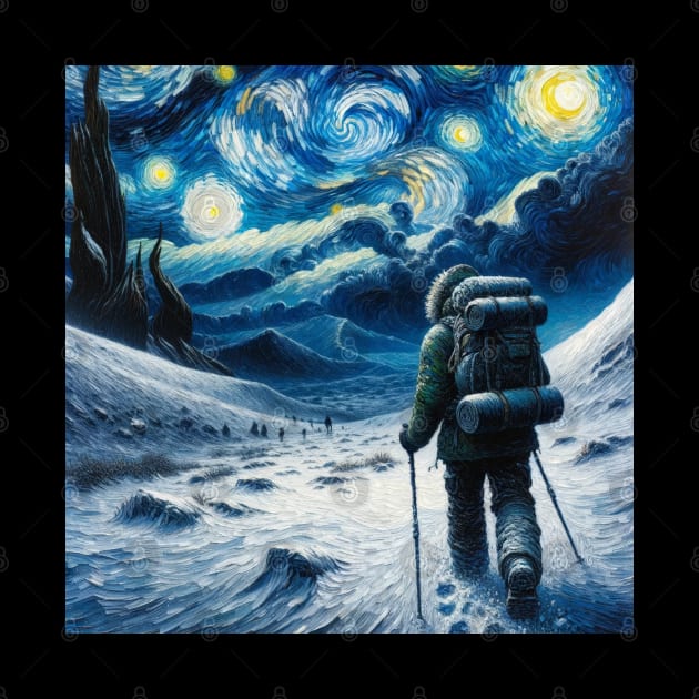 Winter Hiking Starry Night - Winter Sports by Edd Paint Something