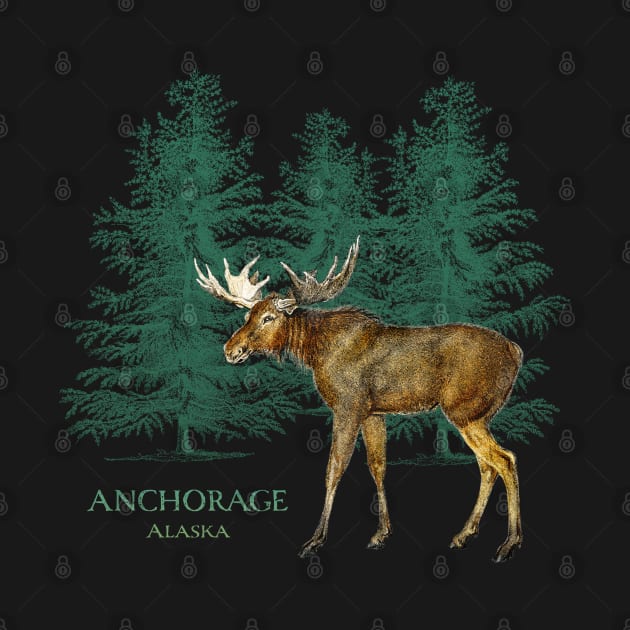 Anchorage Alaska Moose Lovers Trees Vintage-Look Souvenir by Pine Hill Goods