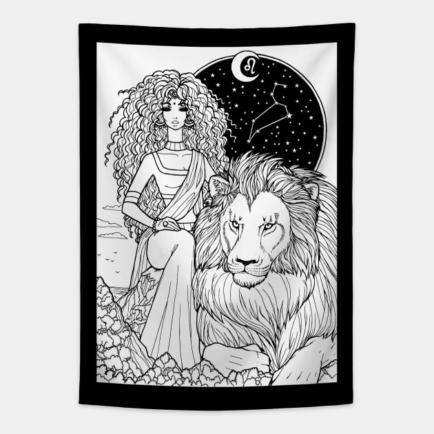 Indian Leo In Black Design Tapestry by OlgaMaletina