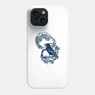 Raven in blue roses small version Phone Case