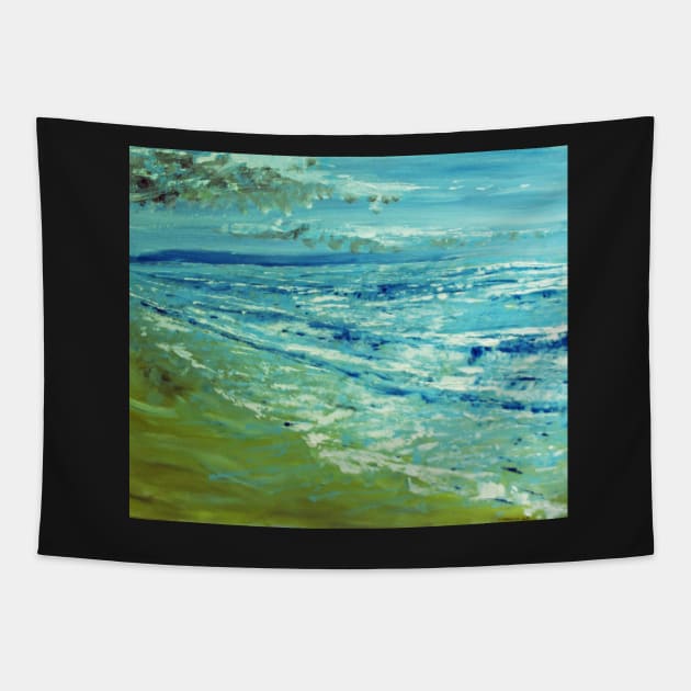 Green Hills Beach 1, from my original acrylic painting on canvas, by Geoff Hargraves Tapestry by gjhargraves