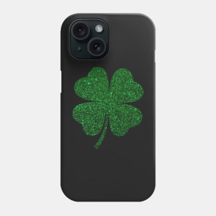 St Patricks Day, Deep Green Faux Glitter 4 Leaf Clover Phone Case