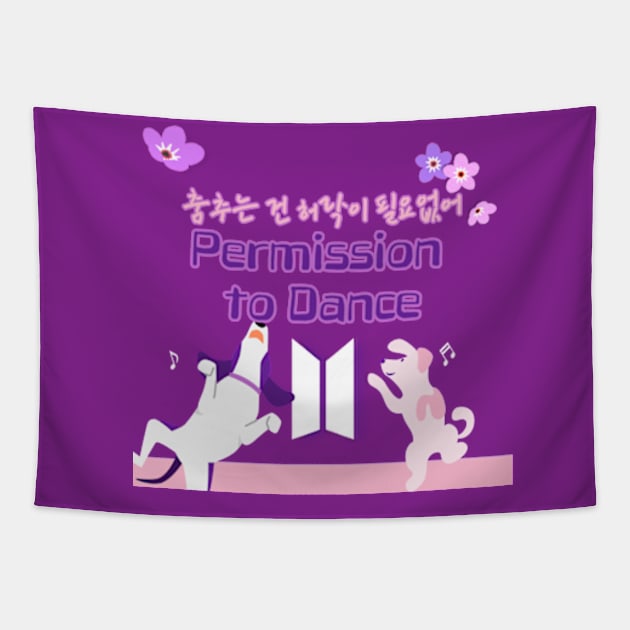 Give Permission to Dance to Funny Dogs Tapestry by KPUPGOODS