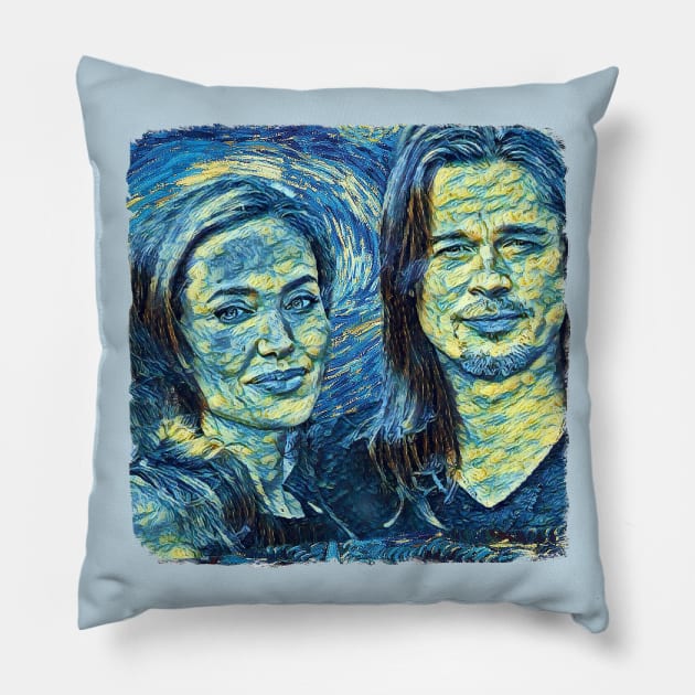 Brad pitt & Angelina Van Gogh Style Pillow by todos