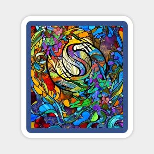 Abstract Flowery Stained Glass Yin Yang Magnet