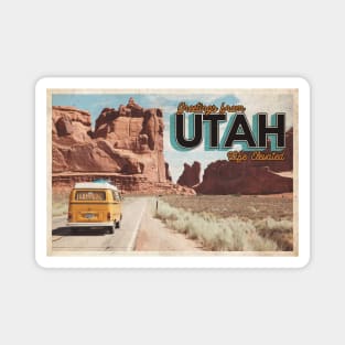 Greetings from Utah - Vintage Travel Postcard Design Magnet