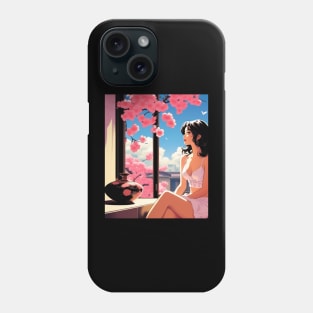 Japanese Girl And Cherry Blossom - Anime Drawing Phone Case