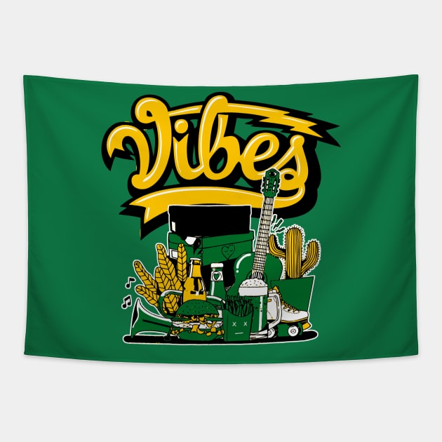 Good Vibes Pine Green Tapestry by funandgames