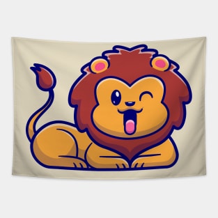 Cute Lion Smiling Cartoon Tapestry