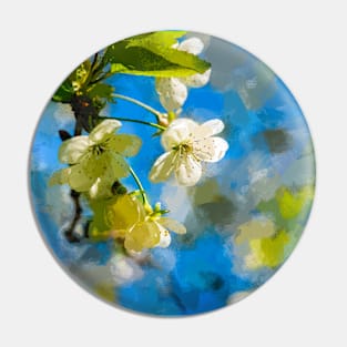 White Cherry Flowers, Blue Sky Pin