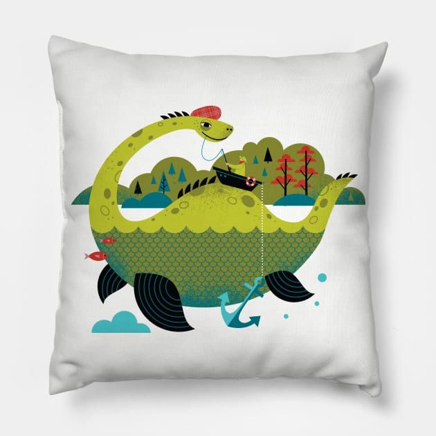 Nessie Pillow by Lucie Rice Illustration and Design, LLC