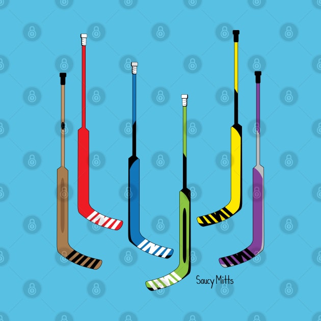 Hockey Goalie Sticks Colorful by SaucyMittsHockey