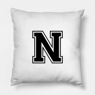 Initial Letter N - Varsity Style Design - Black text Pillow