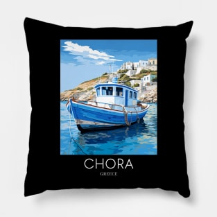 A Pop Art Travel Print of Chora Andros Island - Greece Pillow