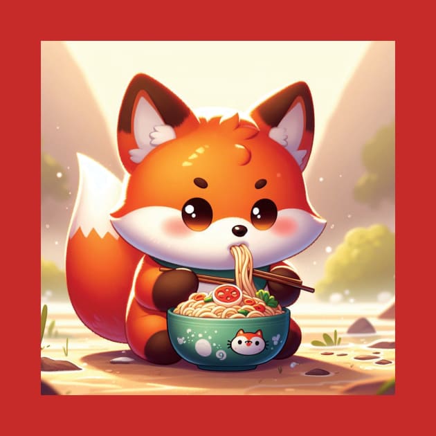 Cute Fox Eating Ramen by blue-koala