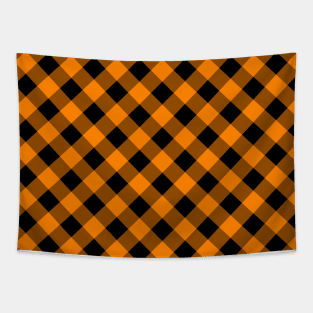 Black and Orange Gingham Pattern Tapestry