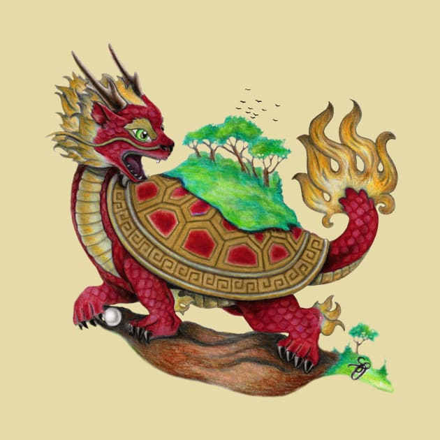 Red Asian Turtle Dragon by Sandra Staple