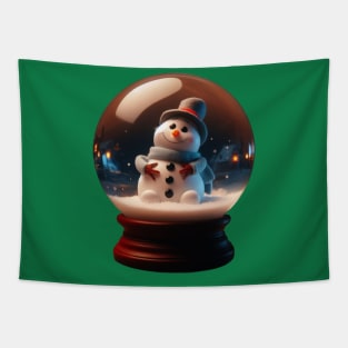 cute snowman inside a sphere glass for christmas Tapestry