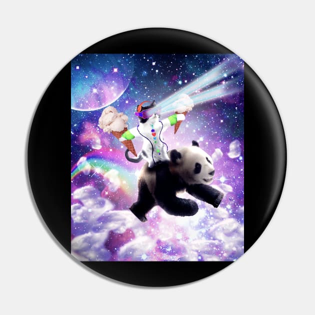 Lazer Rave Space Cat Riding Panda With Ice Cream Pin by Random Galaxy