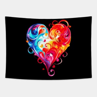 Colorful Valentines Swirly Heart adorns this beautiful design Great for lover wife daughter girl friend mom mother Happy Valentines Day Red Blue Pink Yellow Orange Tapestry