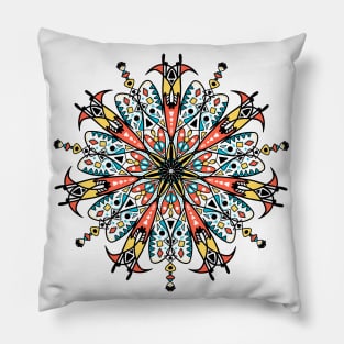 Hand drawn mandala with fine details and many colors. Stylish print. Pillow