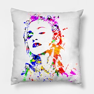 Madonna Portrait Watercolor Colorful Splatter Pillow