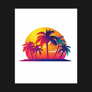 Beautiful Vintage Sunset with Palm Trees T-Shirt