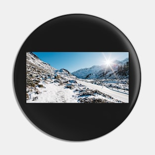 Swiss Alps - Flüelapass Mountain Pass Panorama on Sunny Winter Day Pin