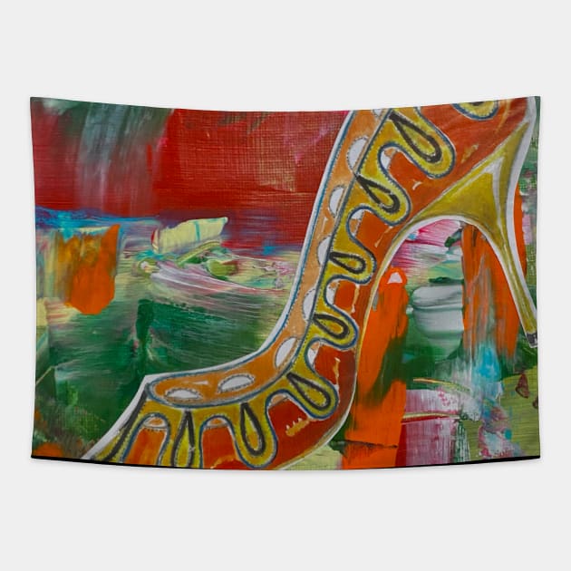 Orange High Heel Shoe Art by Courtney Graben Tapestry by courtneylgraben