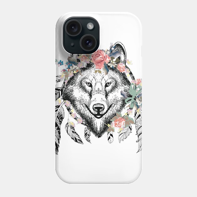 Wolf Boho T-shirt Phone Case by Manlangit Digital Studio