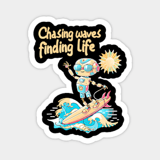 Chasing Waves Finding Surfing Robot Adventure Summer Magnet