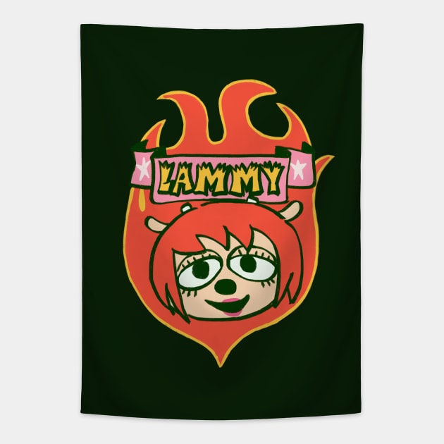 Mudwizard draws the firey red lammy crest-badge / um jammer lammy sheep girl Tapestry by mudwizard