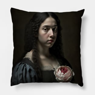 Sad Young Woman Moody Vintage Dark Painting Pillow