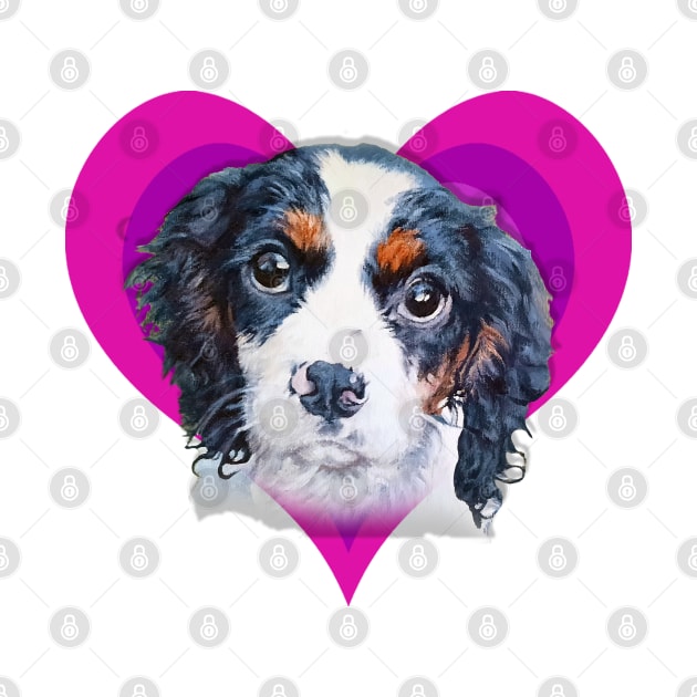 Gorgeous painting of a cavalier King Charles spaniel on a rainbow heart! by StudioFluffle