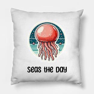Cannonball Jellyfish Pun Seas the Day Pillow