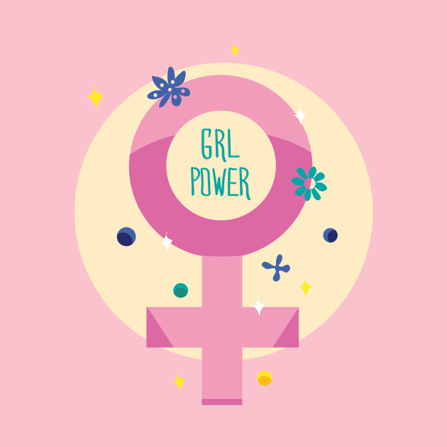 Girl power feminism slogan. Pink symbol of female by Agras