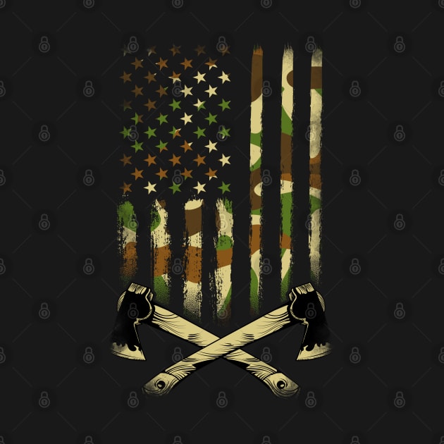 American Camouflage Throwing Axes - US Flag Axe Thrower by Pizzan