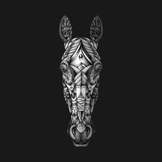 Ornate Horse Head BW by Psydrian