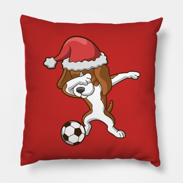 Soccer Dabbing Beagle Santa Claus Christmas Pillow by E