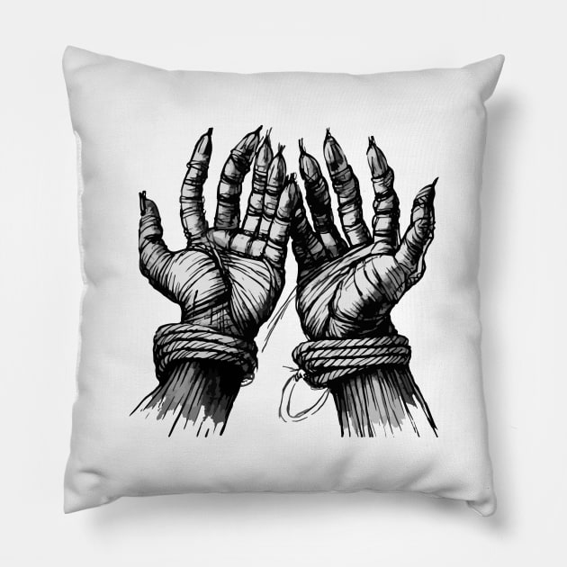 Hands made of ropes Pillow by designerhandsome