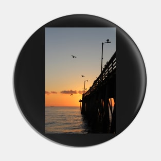 Virginia Beach Pier with flying Seagulls at Sunrise Pin