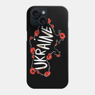 Map of Ukraine with red poppies and  text in English Ukraine. Phone Case