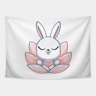 Cute bunny meditating on a lotus flower Tapestry