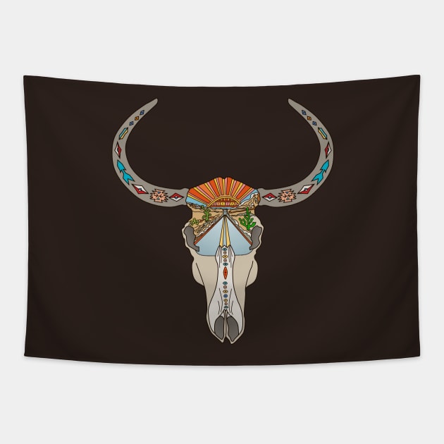 Steer Skull Southwestern Desert Landscape Retro Tapestry by NaturalDesign