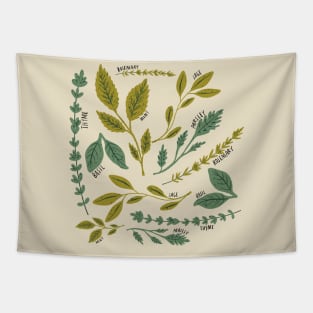 Green Herb Delight: A Pattern Featuring Basil, Thyme, Parsley, and Mint Tapestry