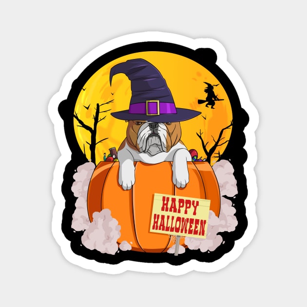 English Bulldog Witch Pumpkin Happy Halloween Magnet by Noseking