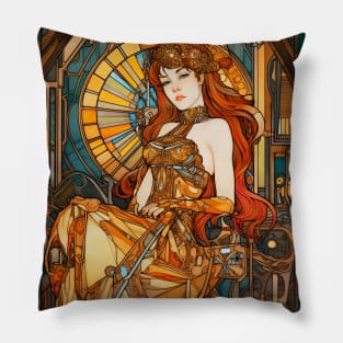 Stained Glass Steampunk Art Nouveau Pillow