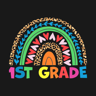 Happy Last Day Of 1st Grade Rainbow Leopard Teacher Kids T-Shirt