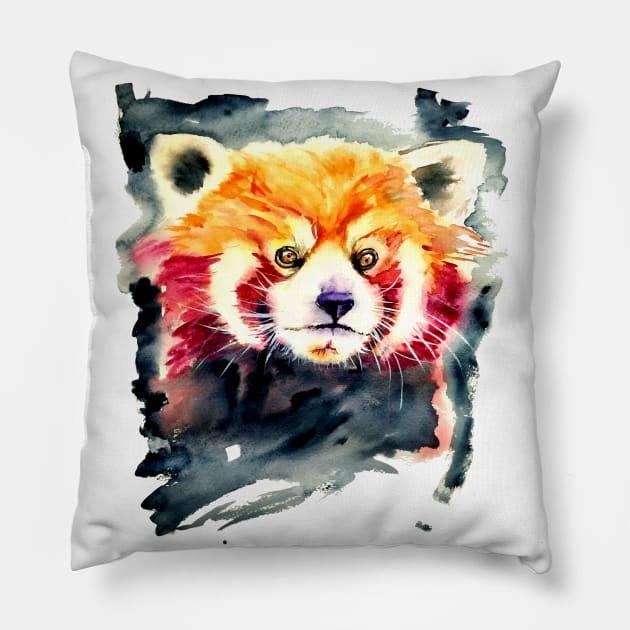 Red panda watercolor Pillow by NemfisArt